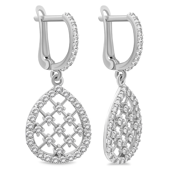 Сережки-подвески из белого золота с фианитами (арт. 102324б) – изображение 1