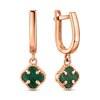 Сережки з червоного золота з малахітом (арт. 105693/7млх)