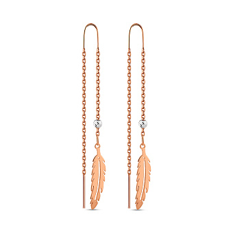 Фото Серьги протяжки из комбинированного золота Перо (арт. 1091207кб)