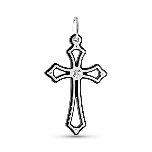 Крестик из белого золота с ониксом и фианитом (арт. 421508б) – изображение 1