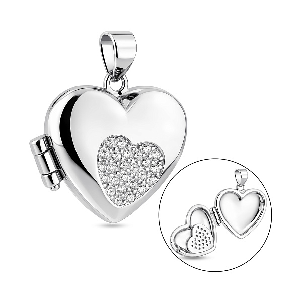 Срібний кулон Серце під фотографію з розсипом фіанітів (арт. 7503/4618) – зображення 1