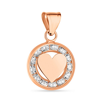 Фото Золотий підвіс "Серце" круглої форми з фіанітами (арт. 423939)