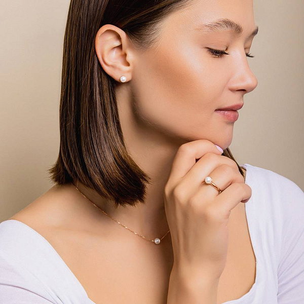 Золотые серьги-пусеты с жемчугом (арт. 2100109101) – изображение 4