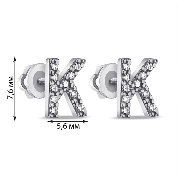 Серебряные серьги-пусеты Буква К с фианитами (арт. 7518/1092всю) – изображение 2