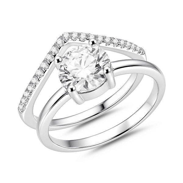 Серебряное двойное кольцо с фианитами (арт. 7501/8630) – изображение 2