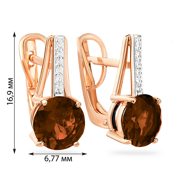 Золотые сережки с коньячным кварцем и фианитами (арт. 110394Пкр) – изображение 2