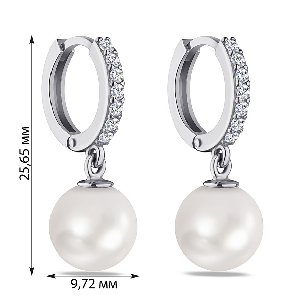 Серьги серебряные с жемчугом и фианитами  (арт. 7502/1724жб) – изображение 2