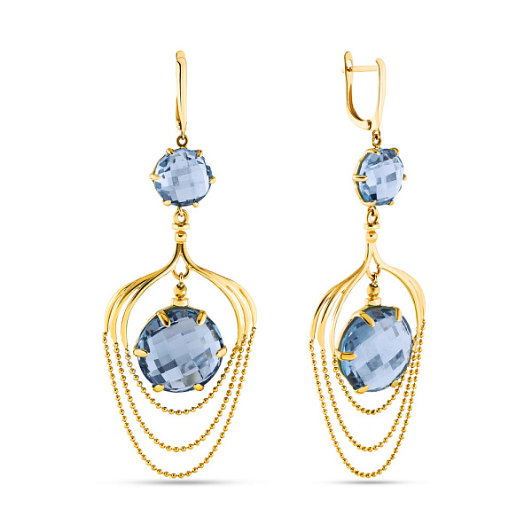 Сережки-подвески  из желтого золота с кварцем (арт. 107815жПкг) – изображение 1