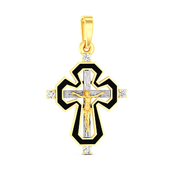 Фото Золотой нательный крестик с распятием и эмалью (арт. 501641жч)