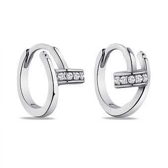 Сережки-кільця зі срібла у формі цвяха з фіанітами (арт. 7502/4704/10)