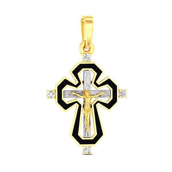 Золотой нательный крестик с распятием и эмалью (арт. 501641жч) – изображение 1