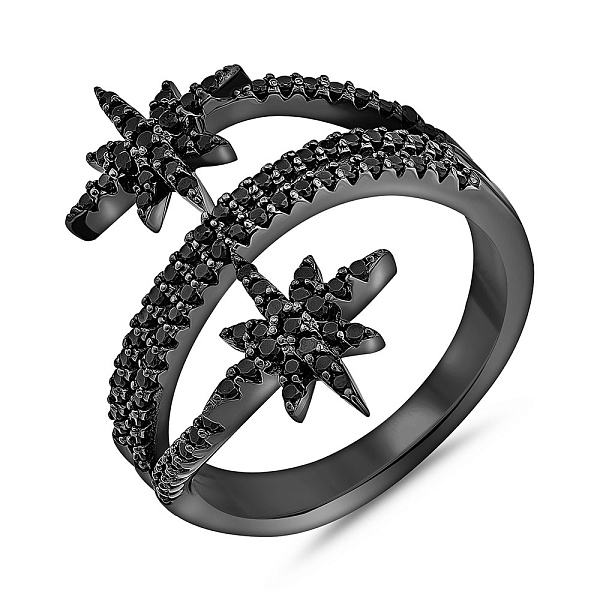 Срібна потрійна каблучка з чорними фіанітами (арт. 7501/8126чч) – зображення 1