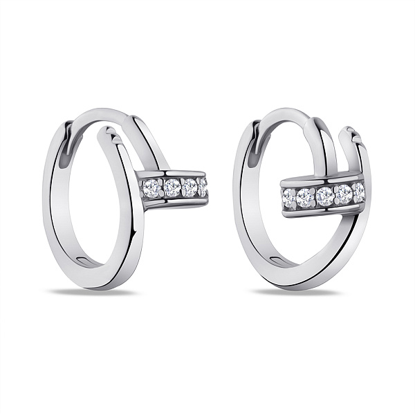 Сережки-кільця зі срібла у формі цвяха з фіанітами (арт. 7502/4704/10) – зображення 1