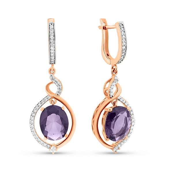 Золотые серьги с кварцем и фианитами (арт. 103311Пкф) – изображение 1