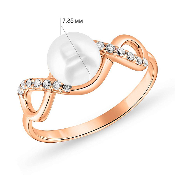 Золотое кольцо в красном цвете металла с жемчугом (арт. 154930/2прлб) – изображение 3