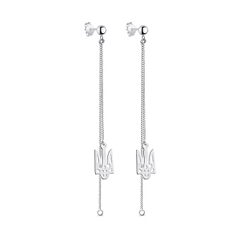 Фото Довгі сережки зі срібла Герб України-Тризуб (арт. 7518/С2/274)