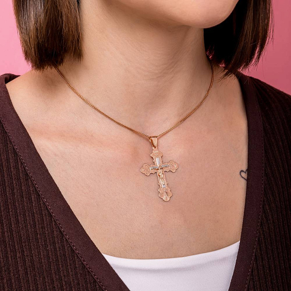 Золотой крестик с распятием и родированием (арт. 525501р) – изображение 3