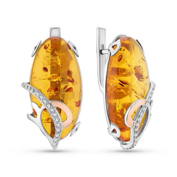 Серебряные серьги с янтарем и фианитами (арт. 7202/047Ясю) – изображение 1