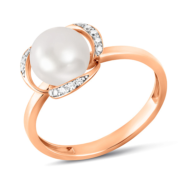 Золотое кольцо с жемчугом и фианитами (арт. 141170) – изображение 1