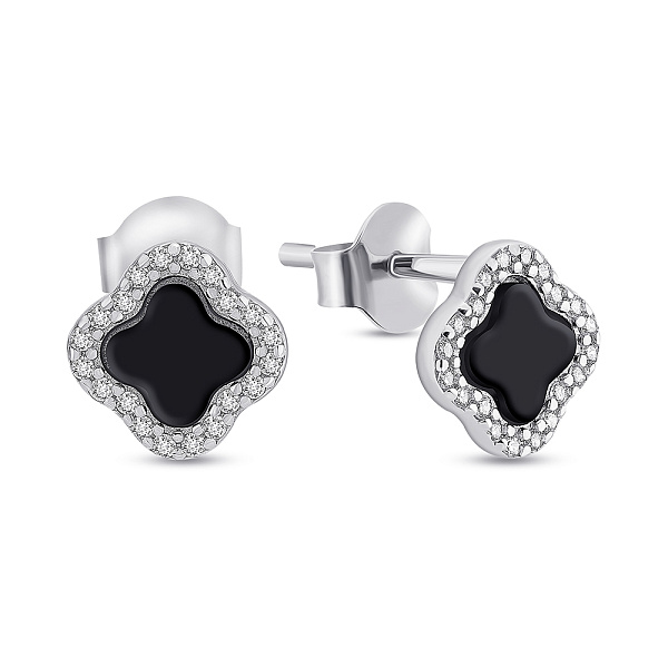 Серьги-пусеты из серебра с ониксом и фианитами (арт. 7518/С2ОФ/1593А) – изображение 1