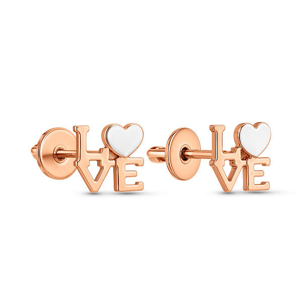 Золотые серьги пусеты Love (арт. 110581) – изображение 1