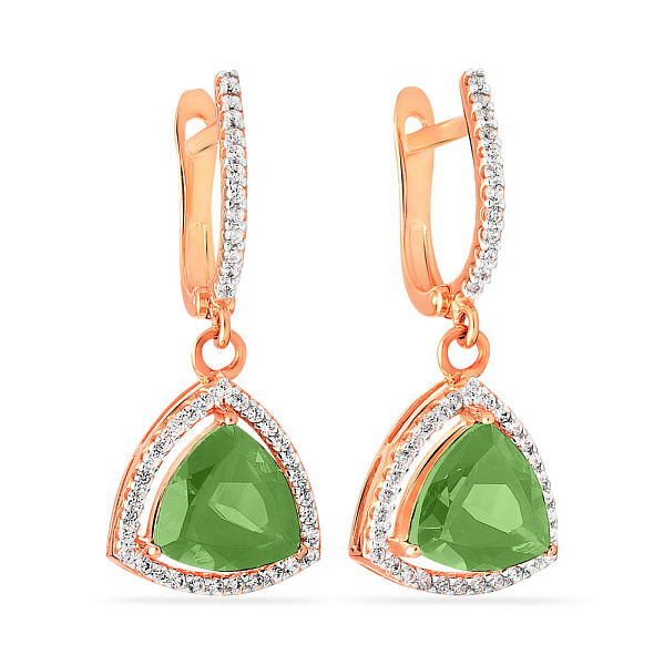 Золотые сережки подвески с хризопразом и фианитами  (арт. 110393Пх) – изображение 1