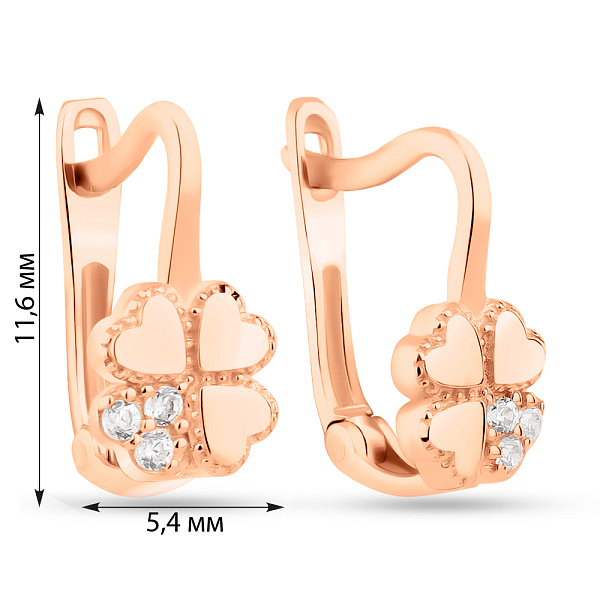 Золотые серьги Клевер с фианитами  (арт. 109430) – изображение 4