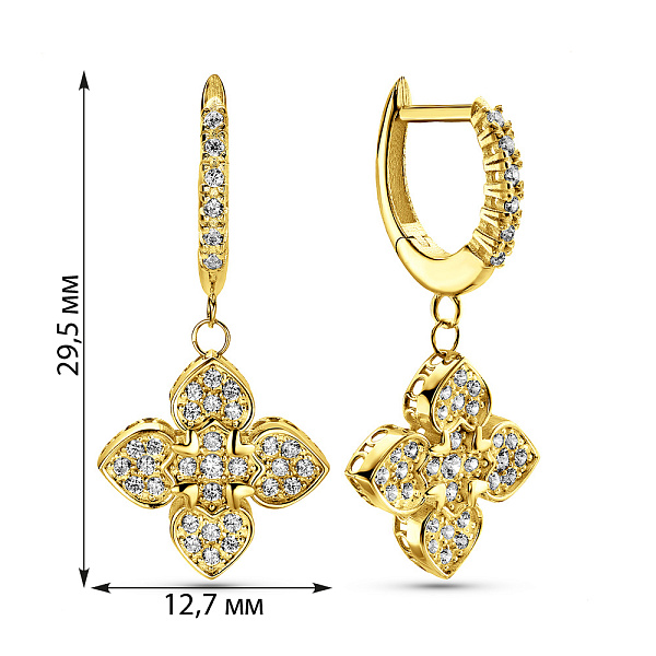 Сережки-підвіски з жовтого золота з фіанітами (арт. 1091614ж) – зображення 2