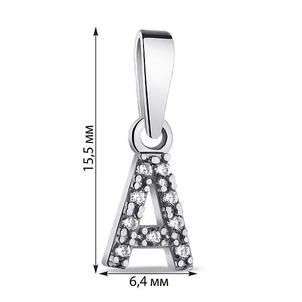 Серебряный подвес Буква А с фианитами (арт. 7503/1090пю) – изображение 2