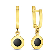 Фото Сережки-підвіски з жовтого золота з оніксом (арт. 104182/1жо)