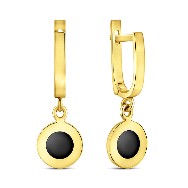 Сережки-підвіски з жовтого золота з оніксом (арт. 104182/1жо) – зображення 1