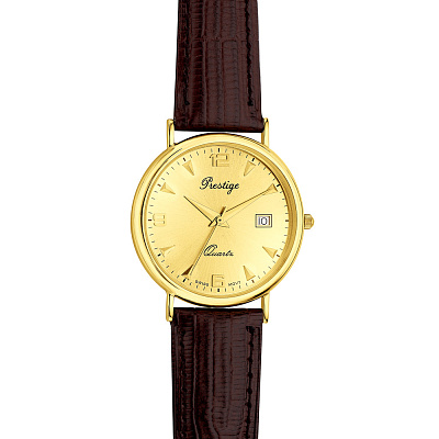 Золотий годинник зі шкіряним ремінцем (арт. 260224ж)