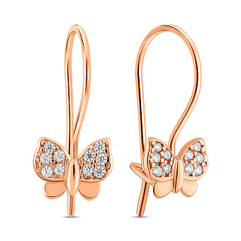 Детские золотые серьги Бабочки с фианитами (арт. 2108258101)