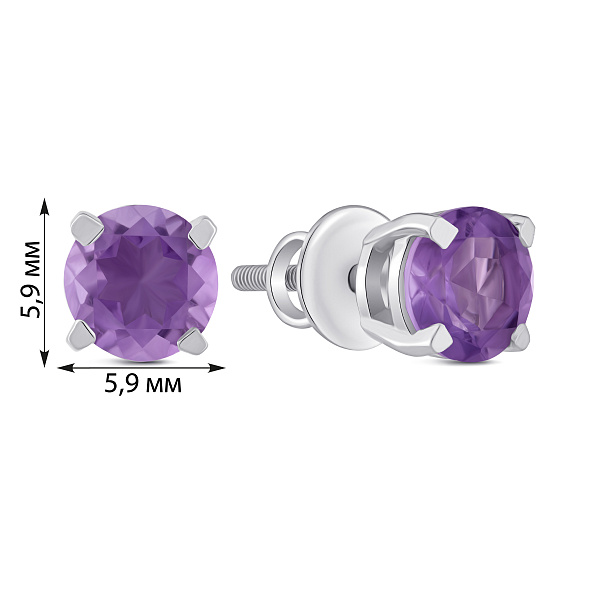 Серебряные серьги-пусеты с аметистом (арт. 7518/2194347А) – изображение 2