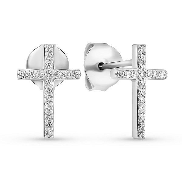 Сережки-пусети Хрестики зі срібла з фіанітами (арт. 7518/7172) – зображення 1