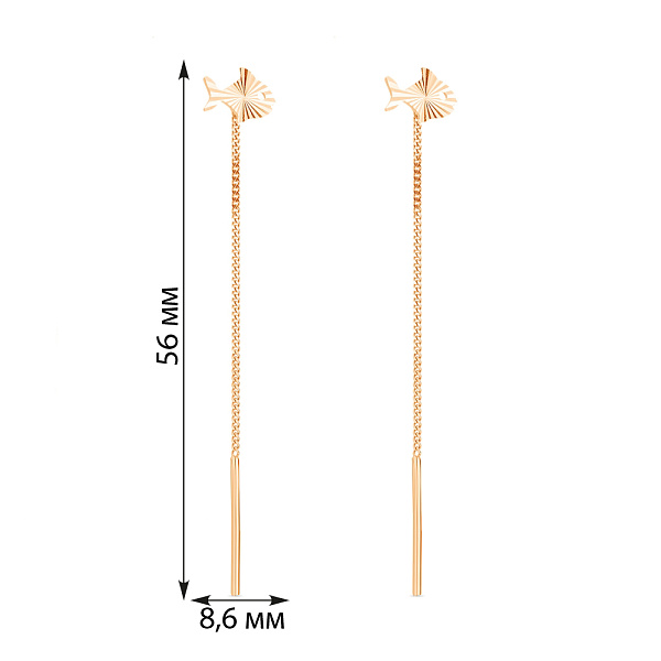 Серьги-протяжки «Рыбки» из красного золота (арт. 105385) – изображение 2