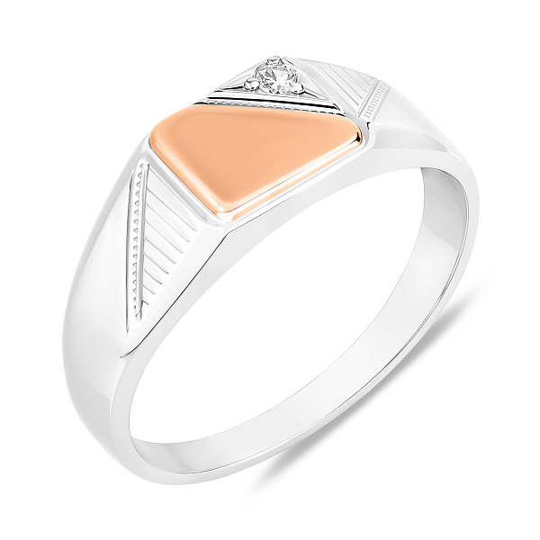 Срібний перстень з золотою накладкою фіанітом (арт. 7206/2113820) – зображення 1