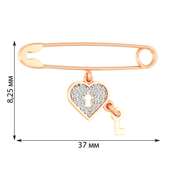 Золотая булавка с подвеской «Сердце» с фианитами (арт. 360032) – изображение 2