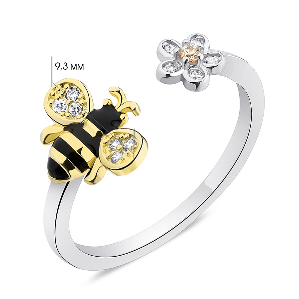 Серебряное кольцо "Пчелка" с фианитами и желтым родированием (арт. 7501/К24ЧФЦТ/1341-17) – изображение 2