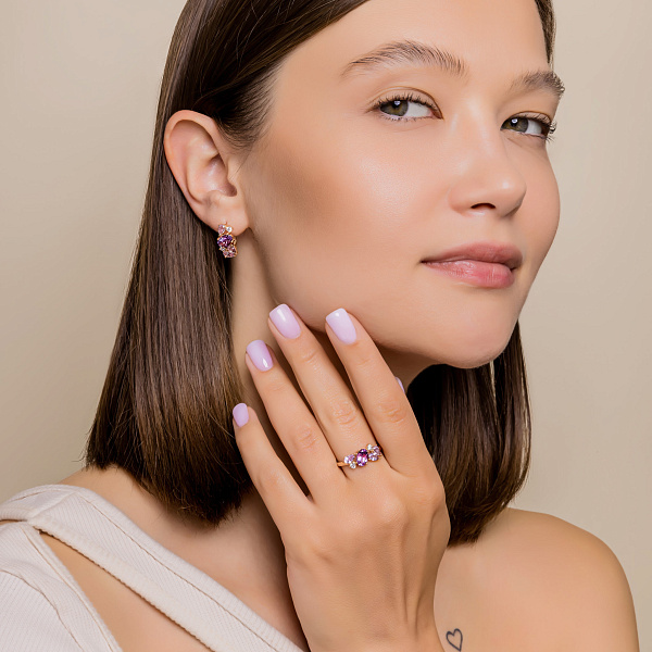 Золота каблучка з аметистом и фіанітами (арт. 141256Па) – зображення 5