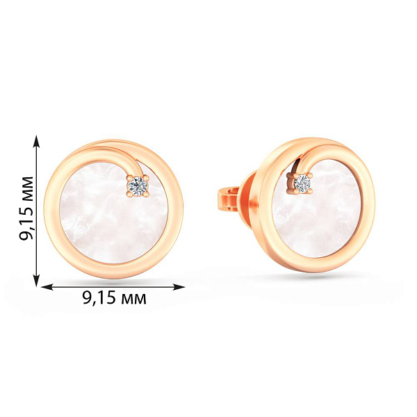 Серьги-пусеты Лýна из золота с перламутром и фианитами (арт. 110008еп) – изображение 5