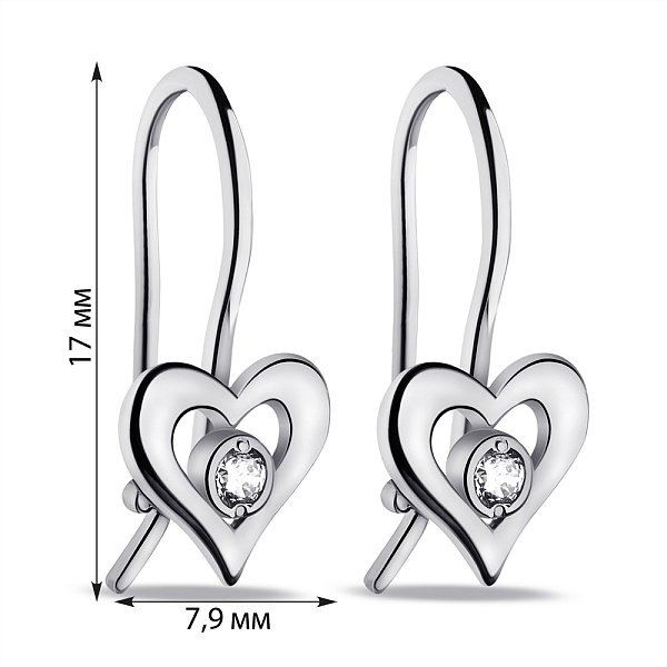 Серебряные сережки Сердечки с фианитами (арт. 7502/500008-р) – изображение 2