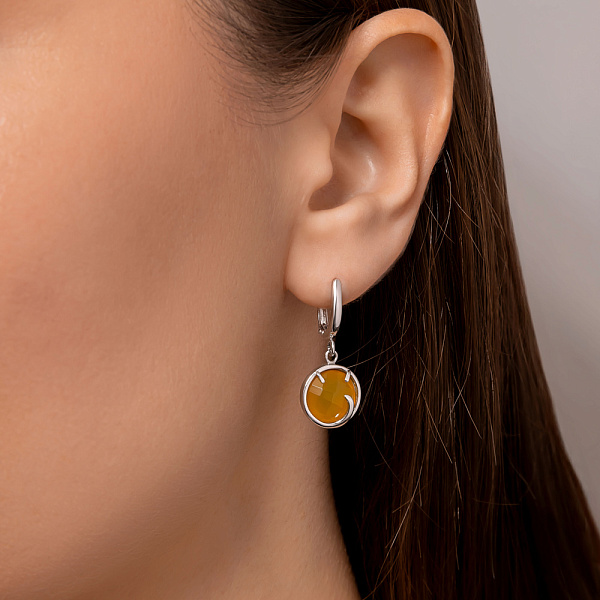 Серьги из белого золота с желтым ониксом (арт. 110378бол) – изображение 2