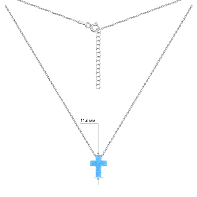 Срібне кольє з хрестиком з синього опалу (арт. 7507/441Пос)