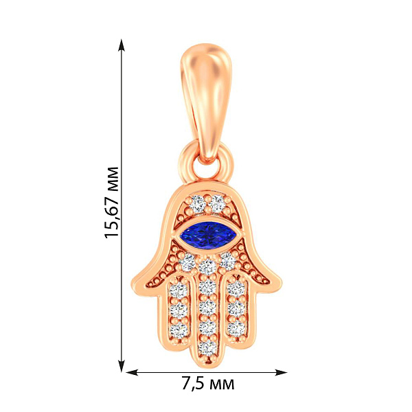 Підвіс "Хамса" з золота з синім і білими фіанітами  (арт. 440725с) – зображення 3