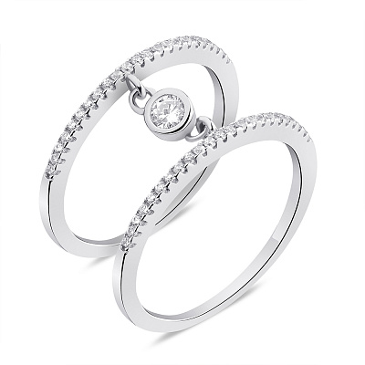Двойное серебряное кольцо с фианитами (арт. 7501/К2Ф/490-17,5)