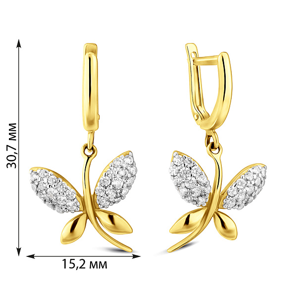 Сережки-подвески из золота Стрекоза с фианитами (арт. 110158ж) – изображение 5