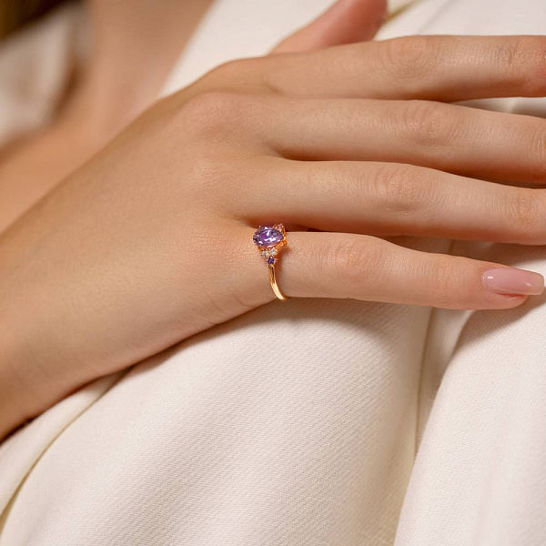 Кольцо из красного золота с аметистом и фианитами  (арт. 141119Паф) – изображение 2