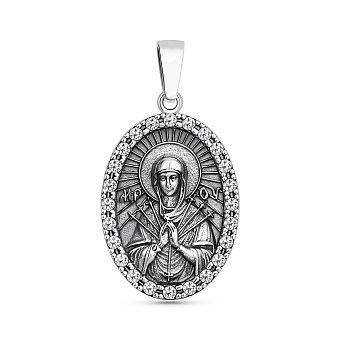 Фото Серебряная ладанка с фианитами Божья Матерь Семистрельная (арт. 7917/1210пю)