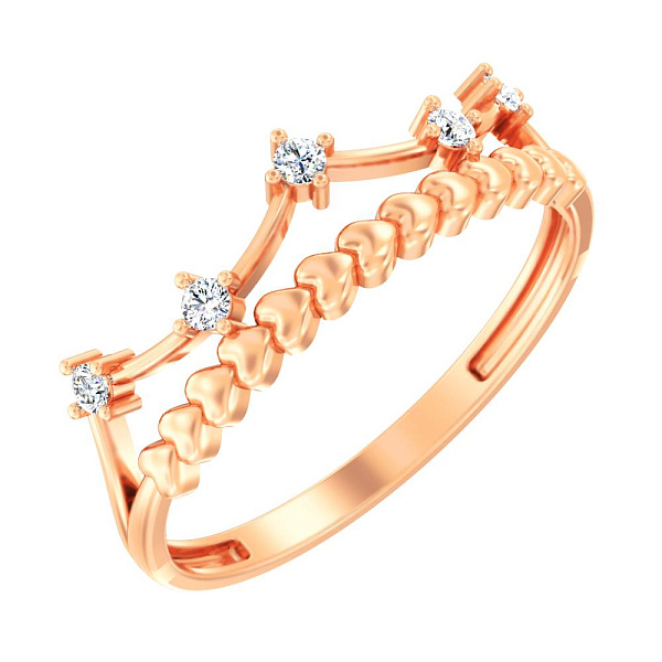 Кольцо из красного золота Корона с фианитами  (арт. 140828) – изображение 1